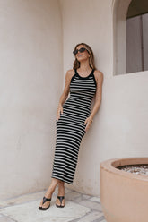 Arabella Knit Dress - Black Beige Stripe