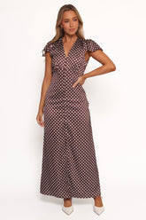 Dean Maxi Dress - Brown Polka Dot