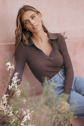 Emmerson Long Sleeve Knit Top - Chocolate