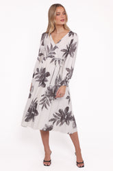 Grainne Long Sleeve Midi Dress - Black/White Floral