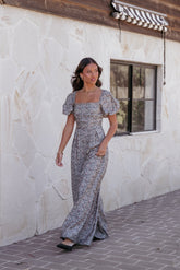 Jayda Puff Sleeve Jumpsuit - Grey Floral