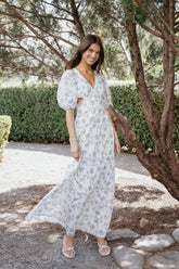 Jemima Puff Shoulder Maxi Dress - Blue Floral