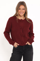 Jones Rosette Cardigan - Burgundy