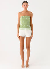 Sea Garden Beaded Strapless Top - Green