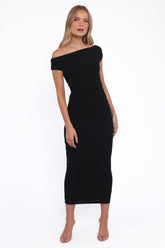 Spencer Off Shoulder Midi Dress - Black