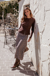Willow Midi Skirt - Brown Blue Floral