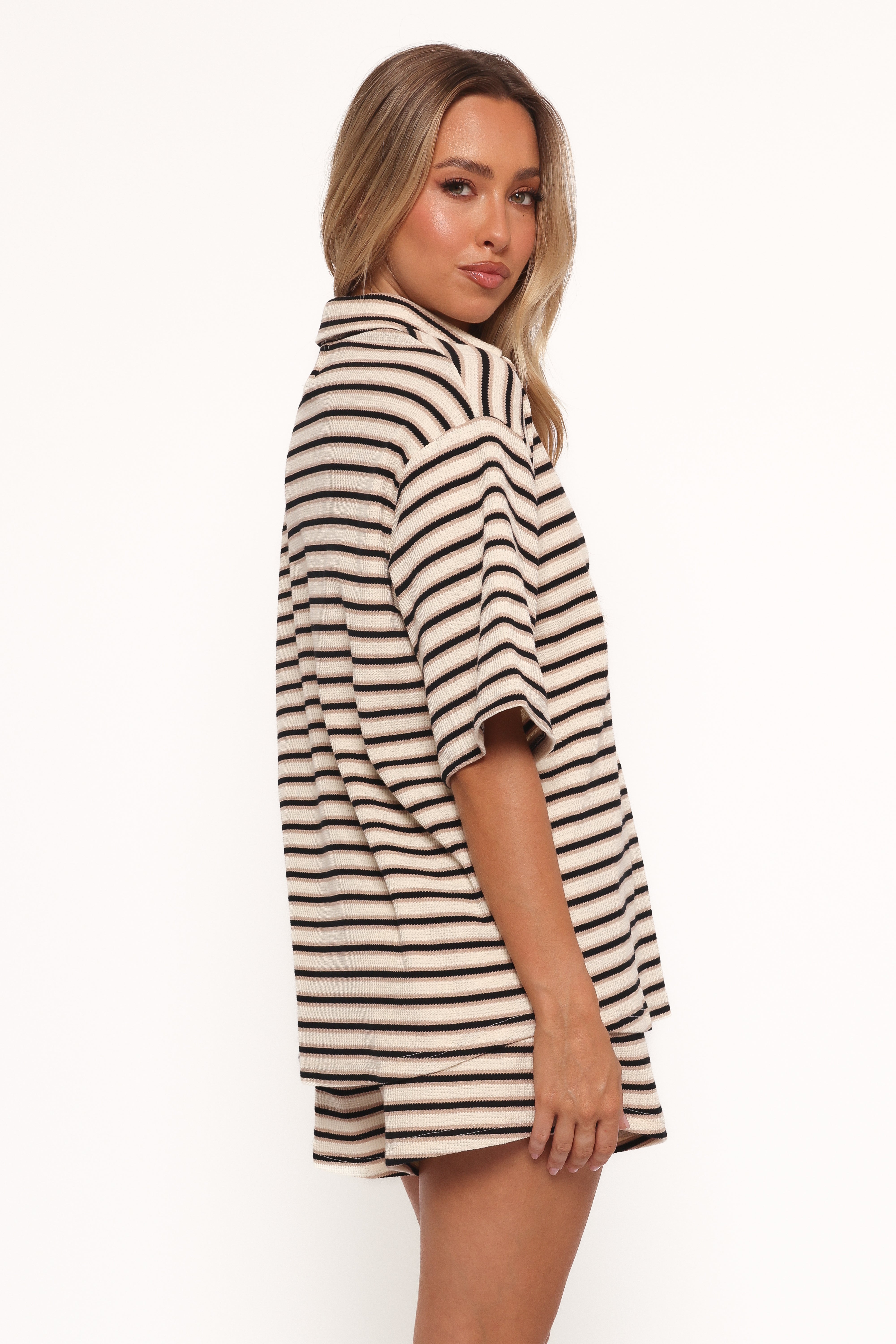 Alden Cotton Knit Set - Beige Black Stripe