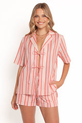 Aaliyah Tie Front Top - Pink Stripe