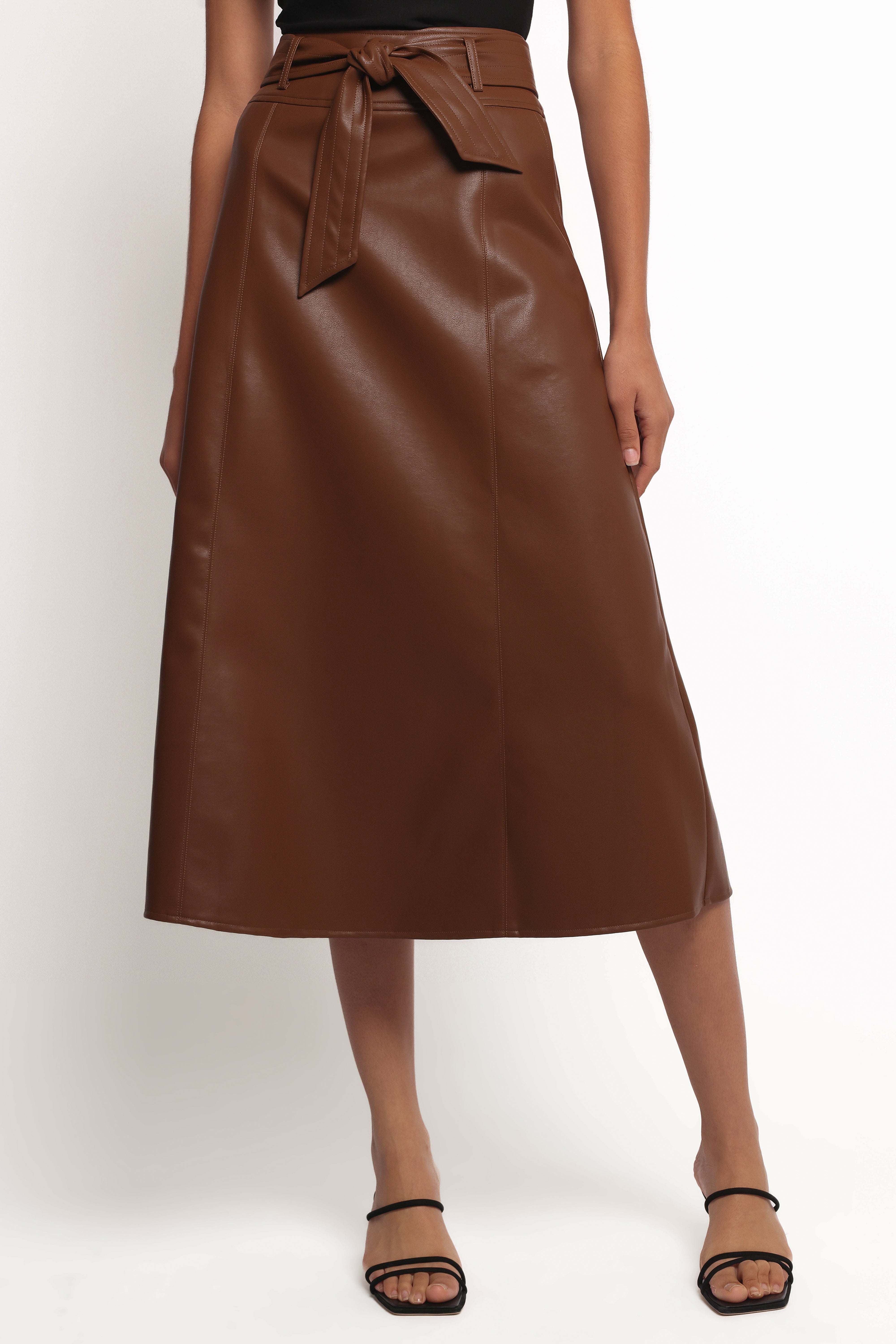 Adaline Faux Leather Midi Skirt - Brown