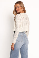 Aidy Crop Button Front Cardigan - White