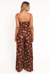 Alice Wide Leg Jumpsuit - Brown Floral
