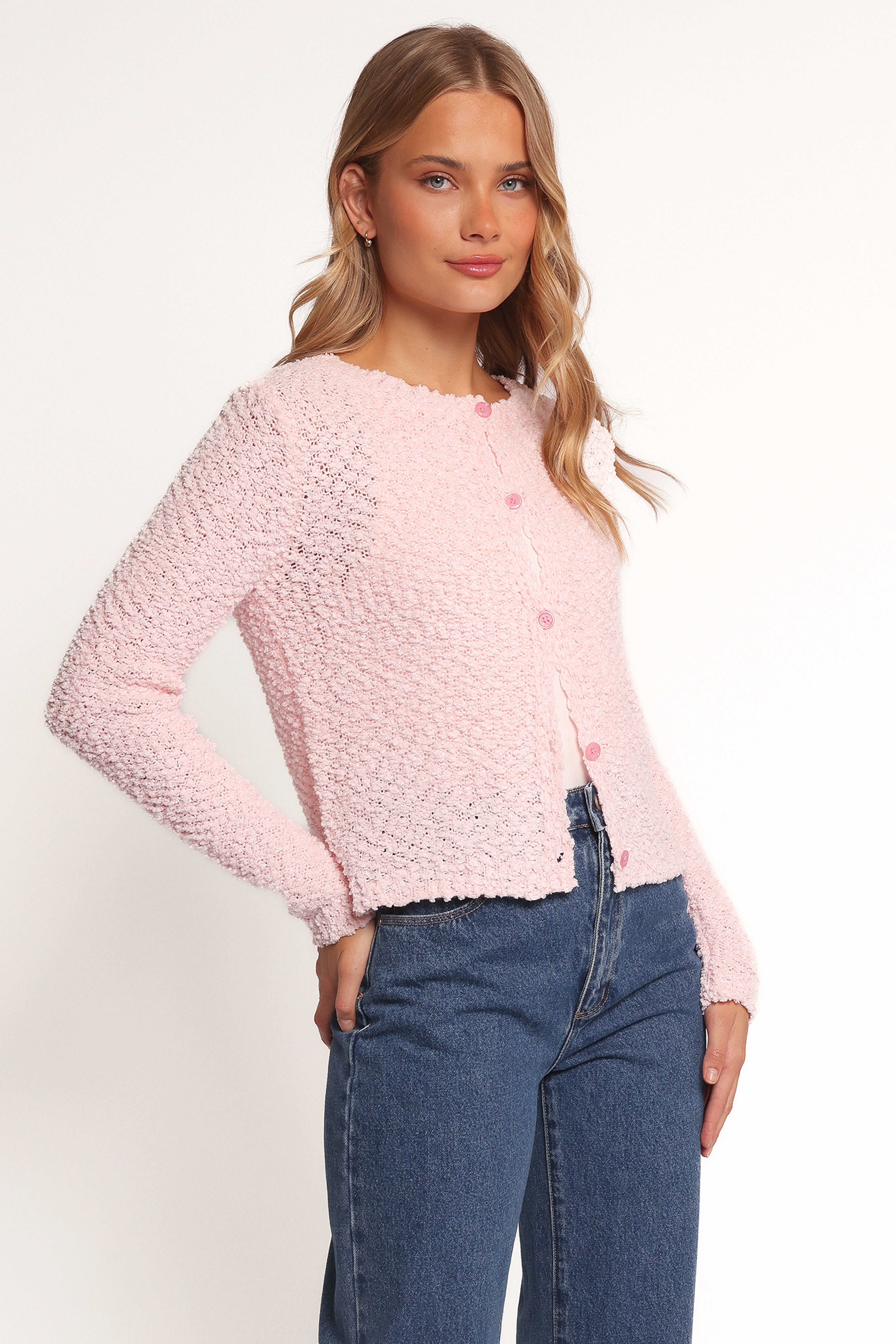 Ally Texture Cardigan - Pink