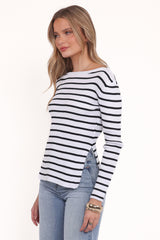Alvina Knit Top - White Black Stripe