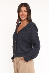Amelia Oversize Collar Button Cardigan - Navy