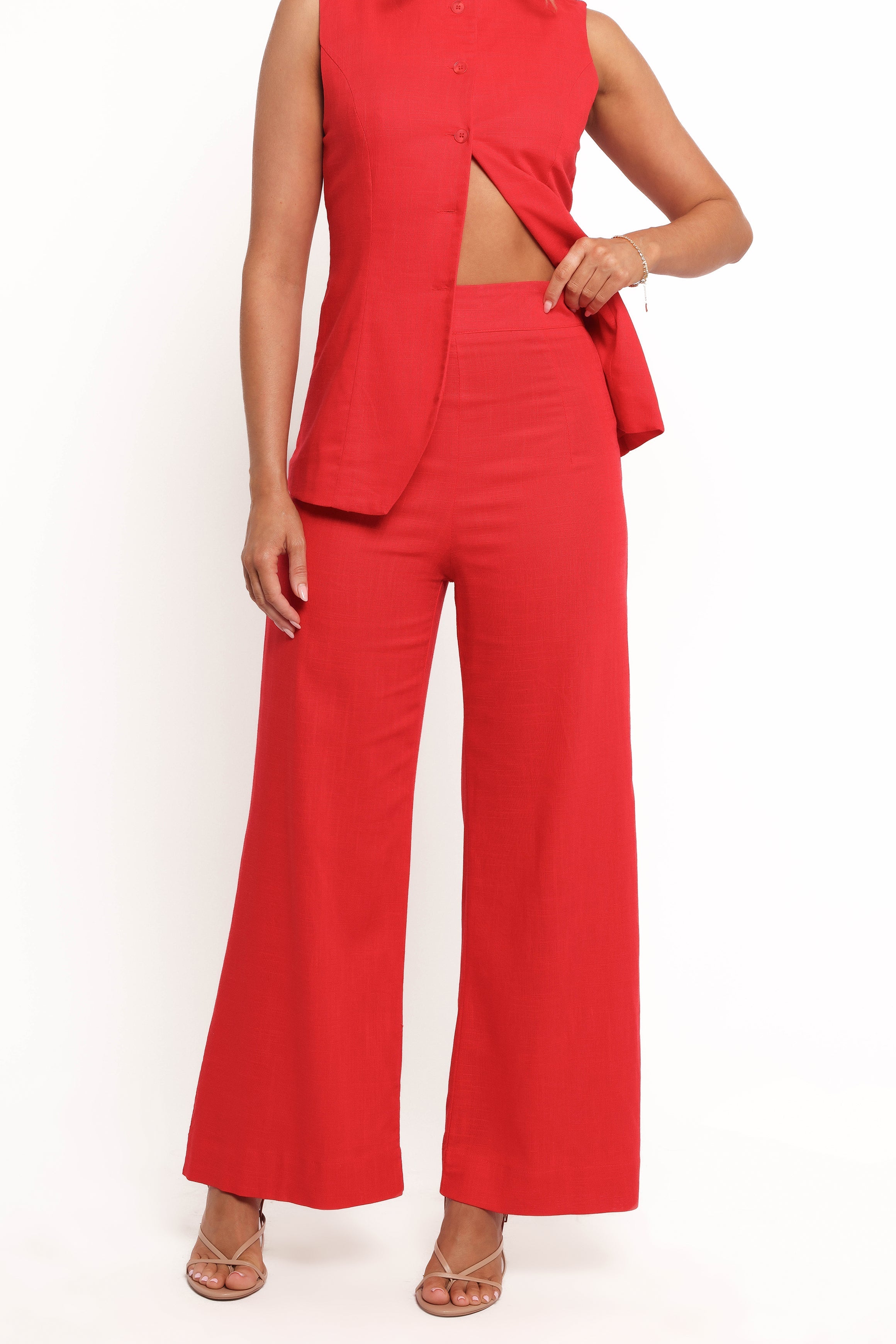 Amia Linen Blend Pants - Red