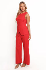 Amia Linen Blend Pants - Red
