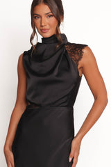 Anabelle Halter Neck Lace Maxi Dress - Black