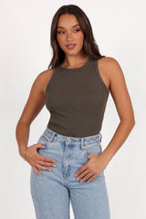Ari Ribbed Tank Top - Olive