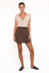 Cassia Belted A-Line Skirt - Chocolate Brown