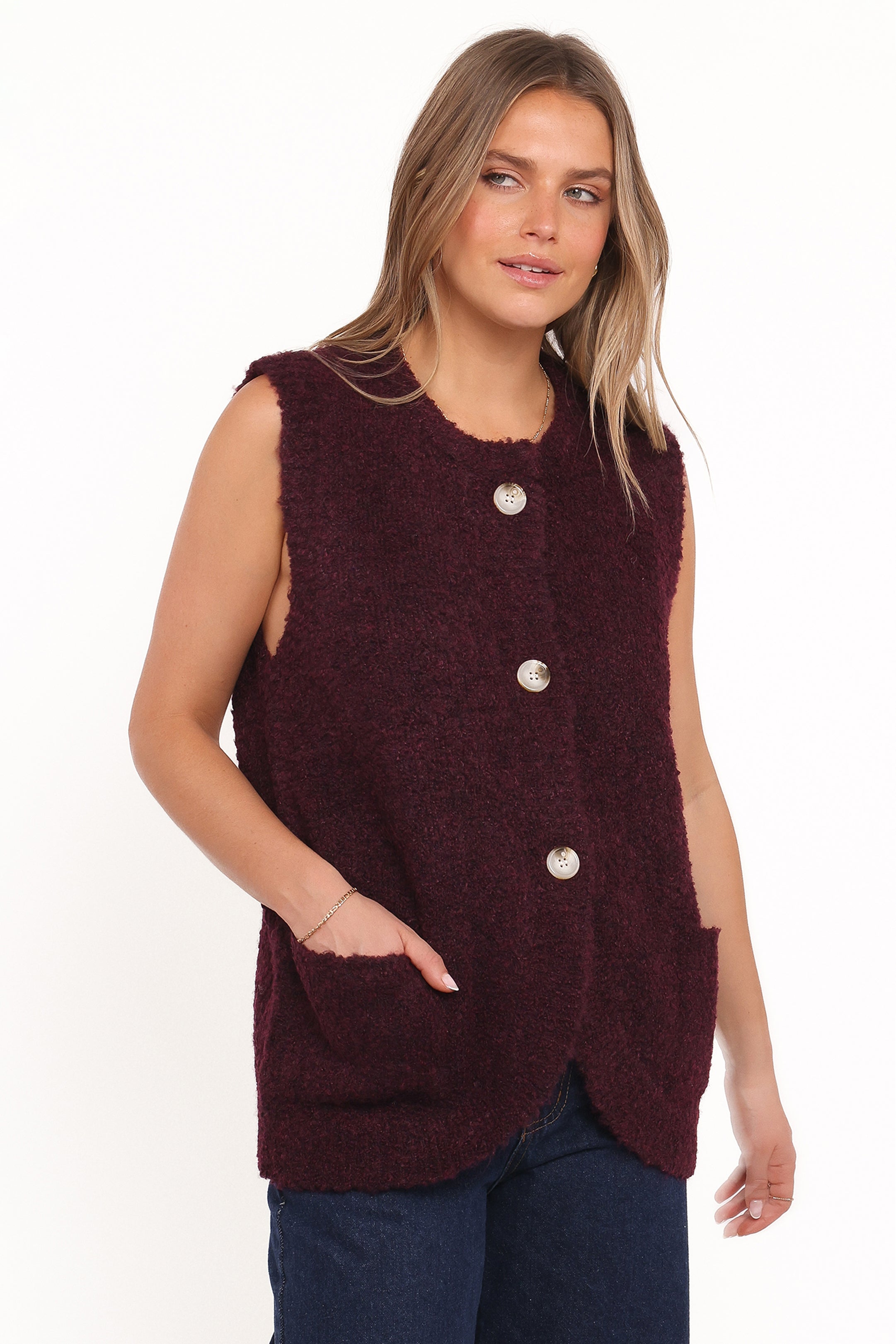 Avery Knit Vest - Wine