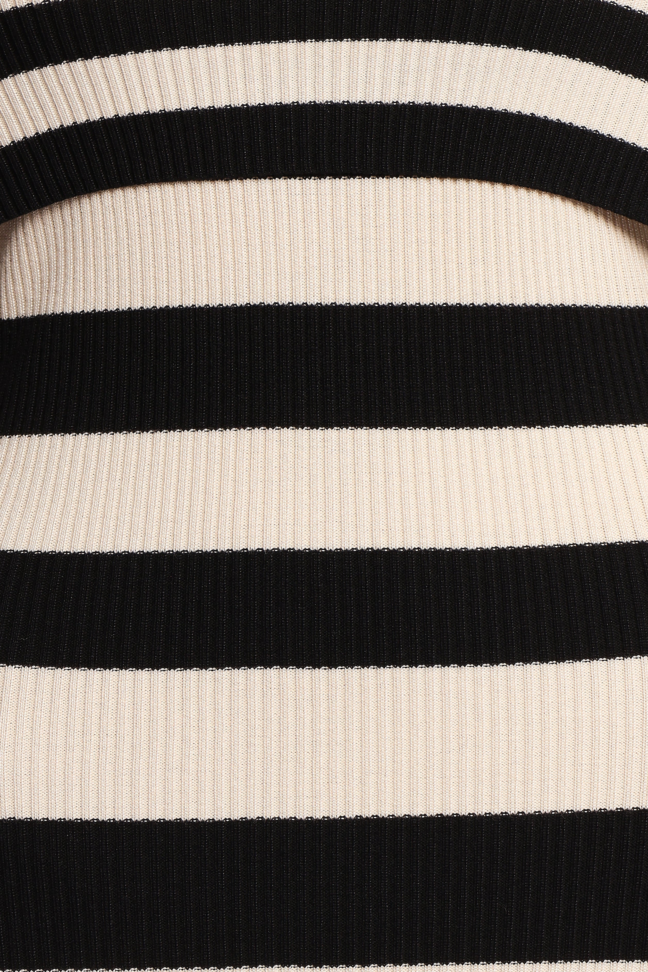 Banks Off Shoulder Knit Dress - Black Cream Stripe