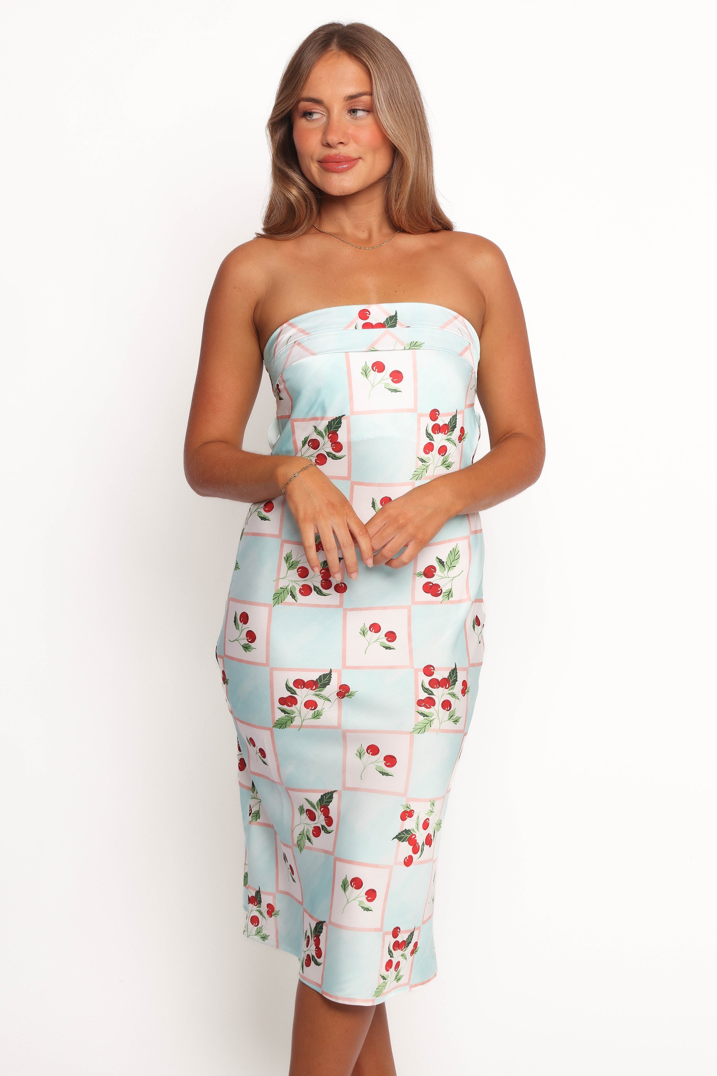 Benton Strapless Midi Dress - Cherry Print