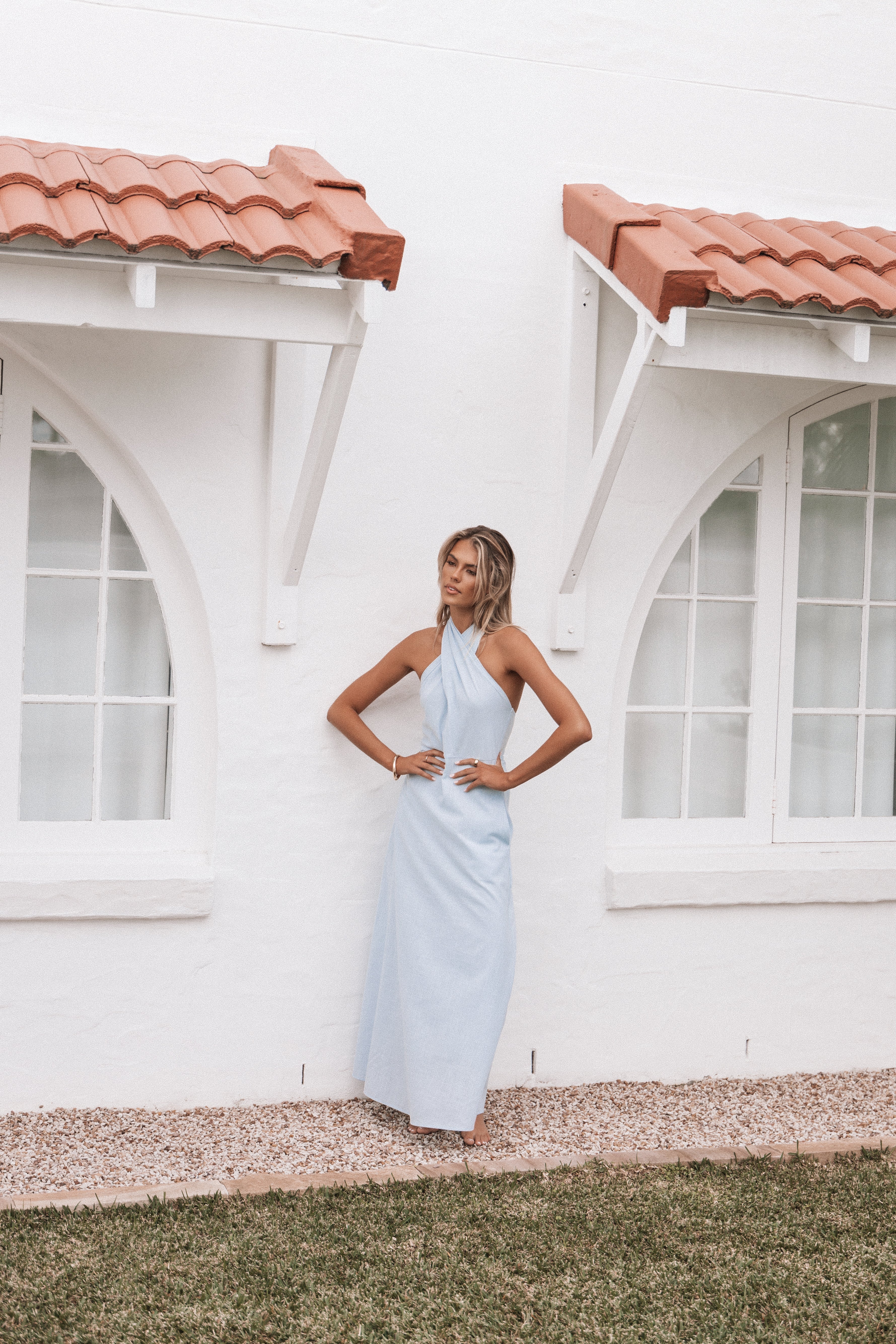 Betsy Halterneck Maxi Dress - Pale Blue