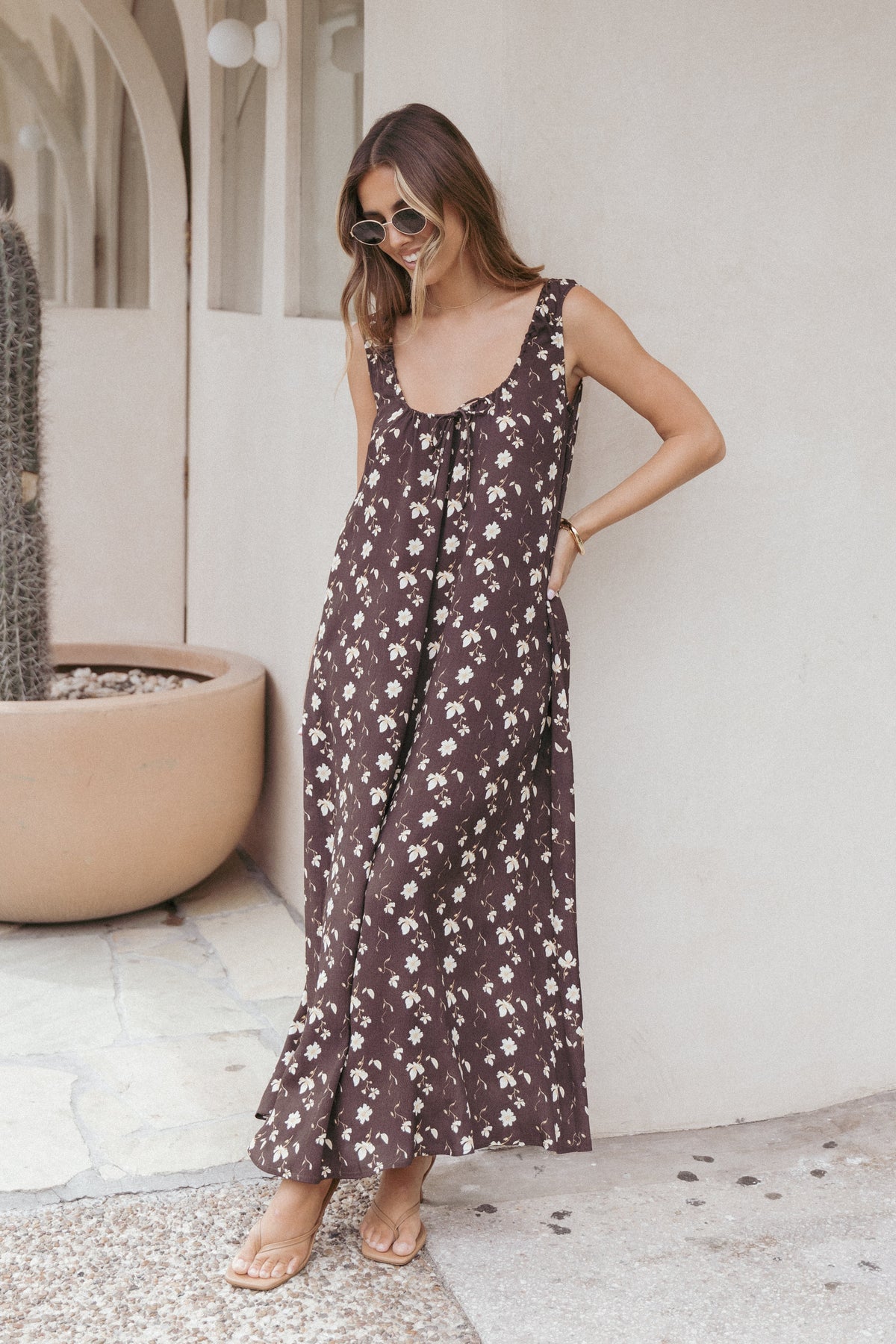 Bowman Maxi Dress - Brown Floral