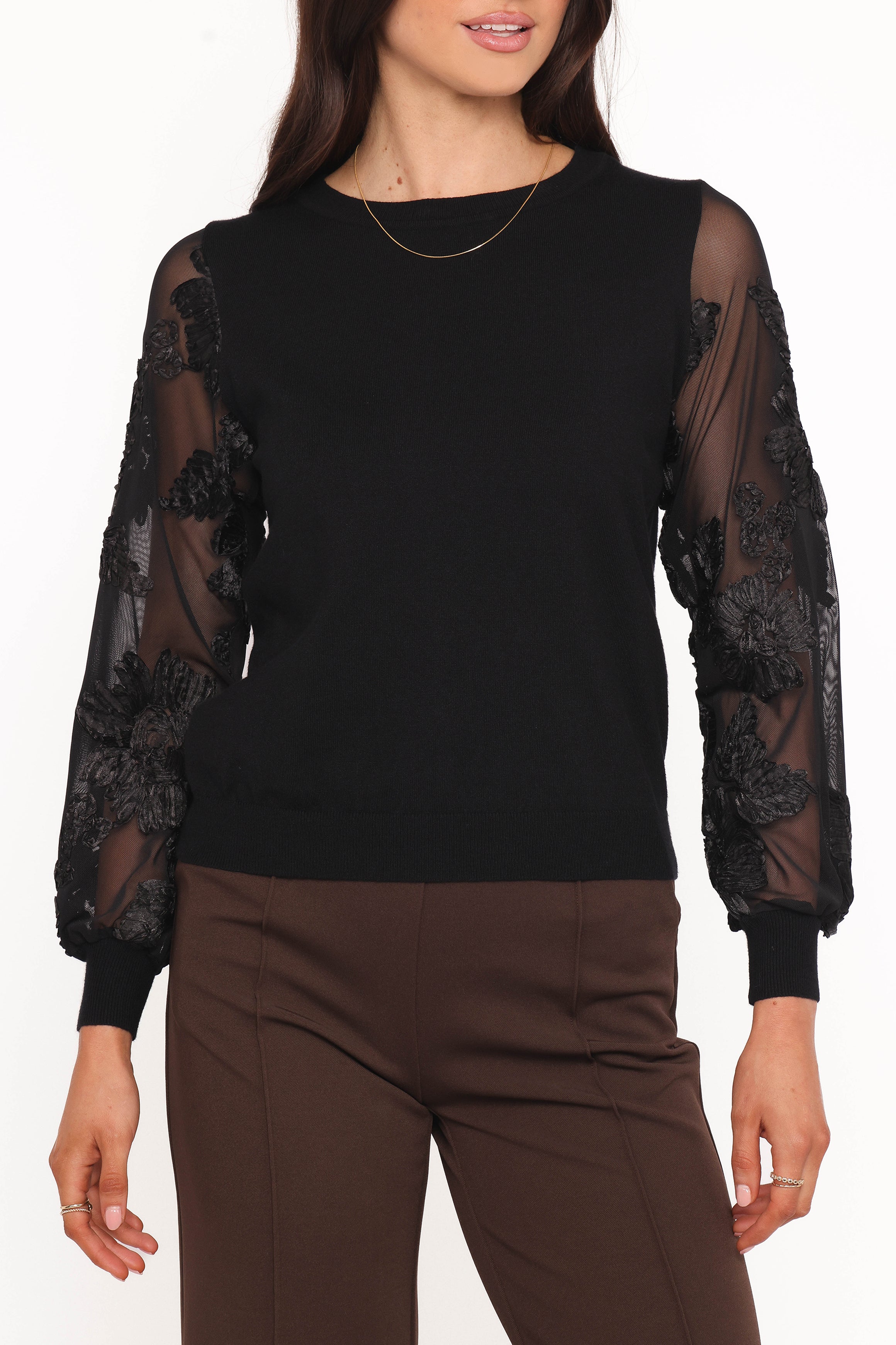 Cailin Sheer Sleeve Top - Black