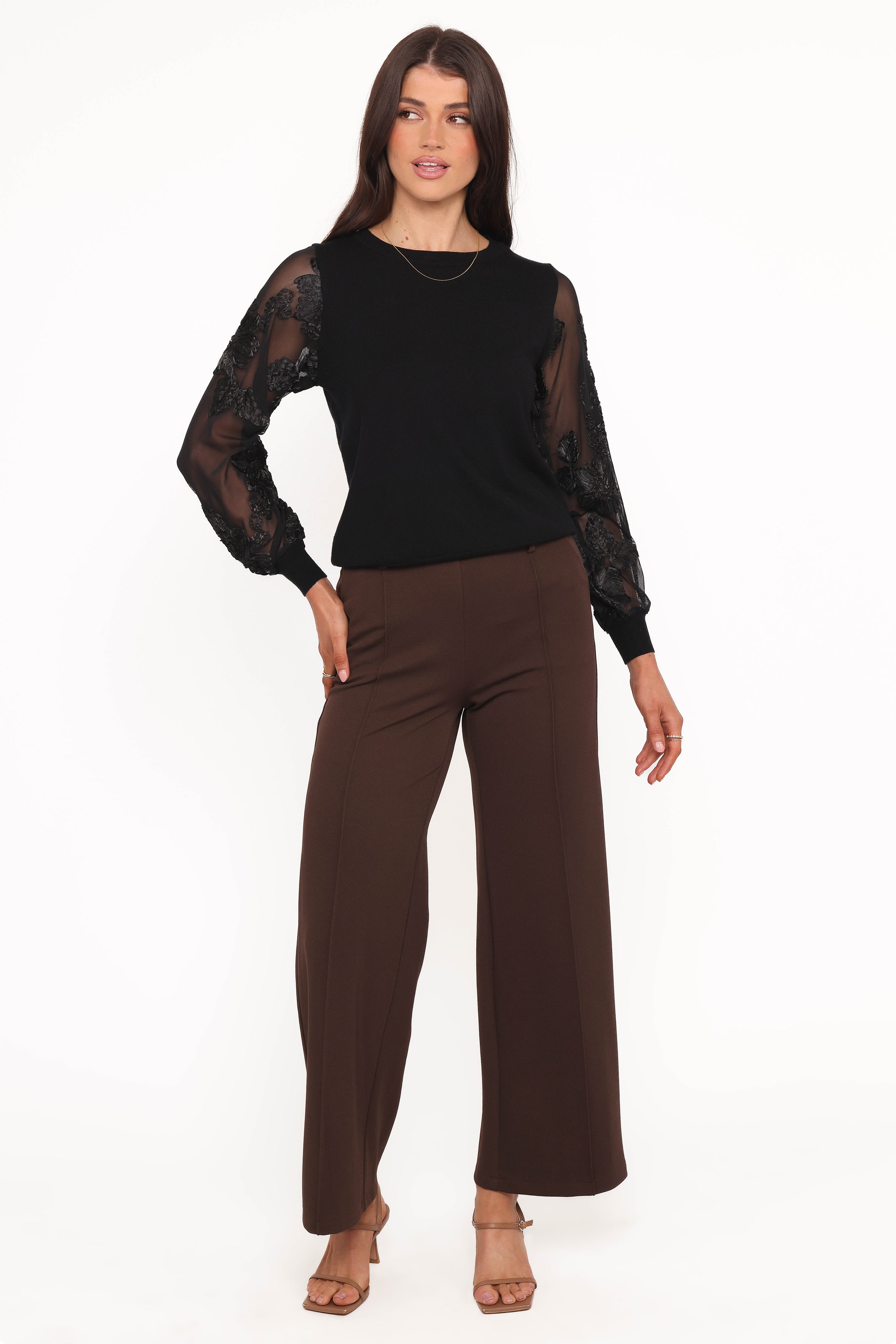 Cailin Sheer Sleeve Top - Black