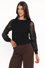 Cailin Sheer Sleeve Top - Black