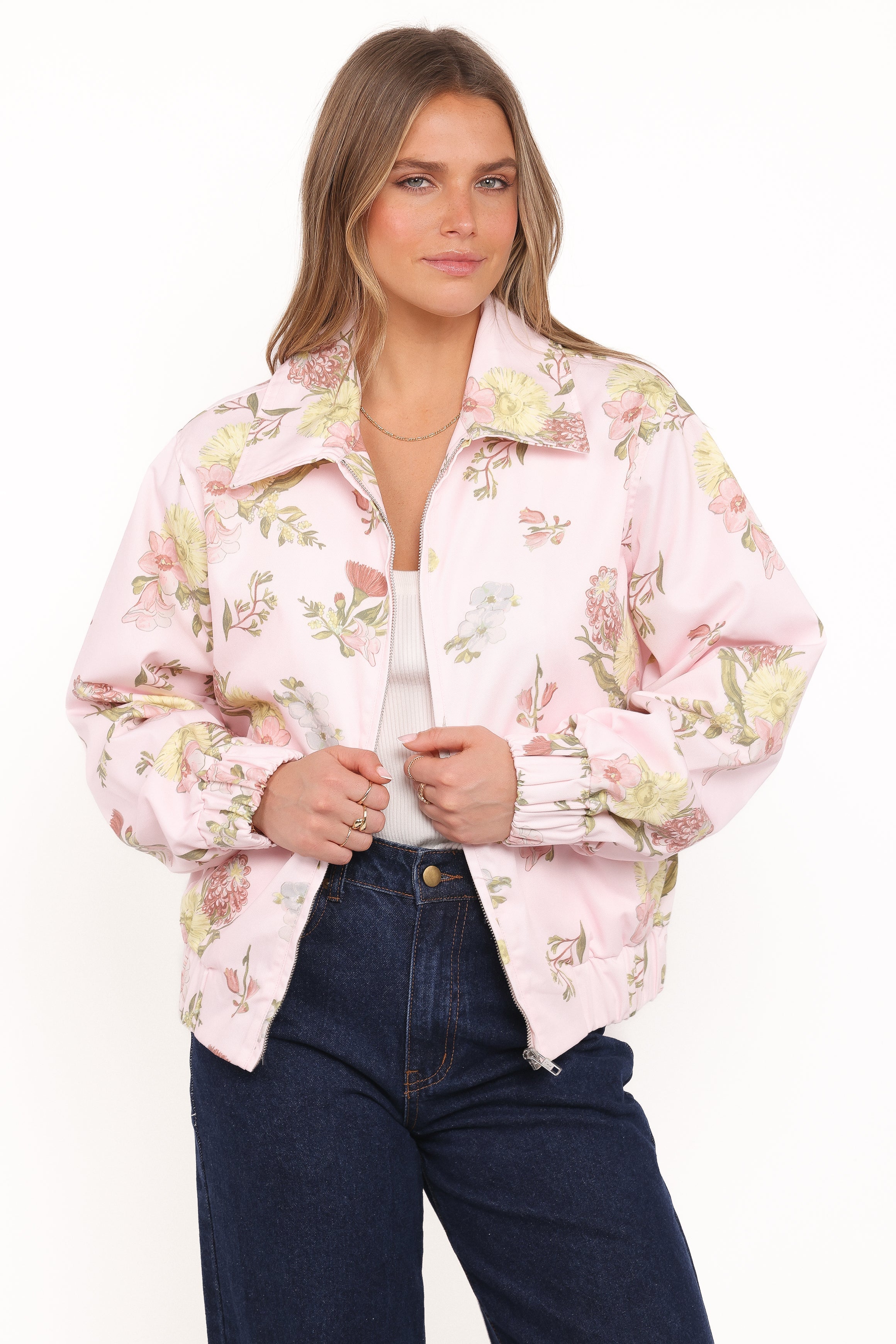 Calvin Floral Twill Zip Jacket - Pale Pink Floral