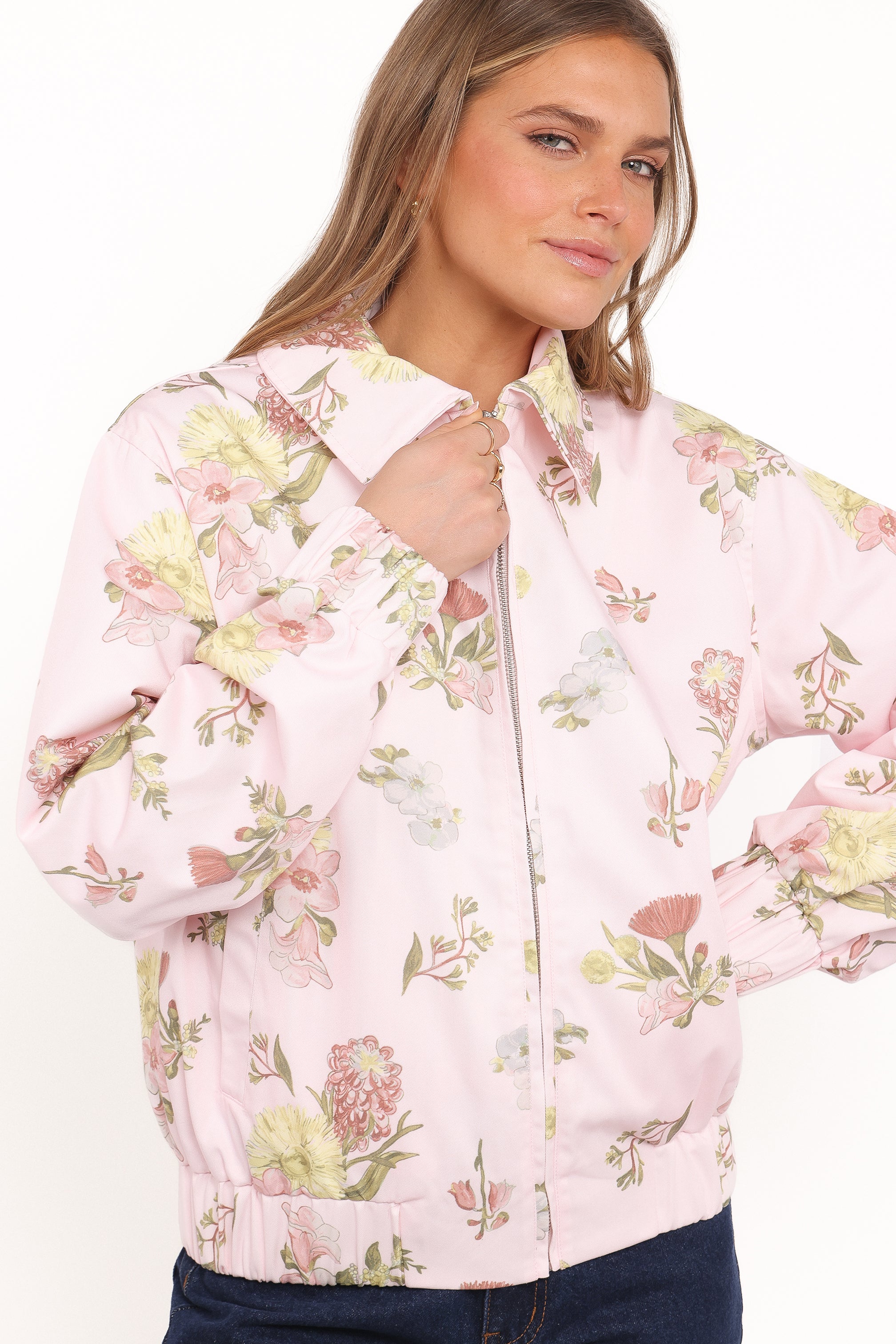 Calvin Floral Twill Zip Jacket - Pale Pink Floral