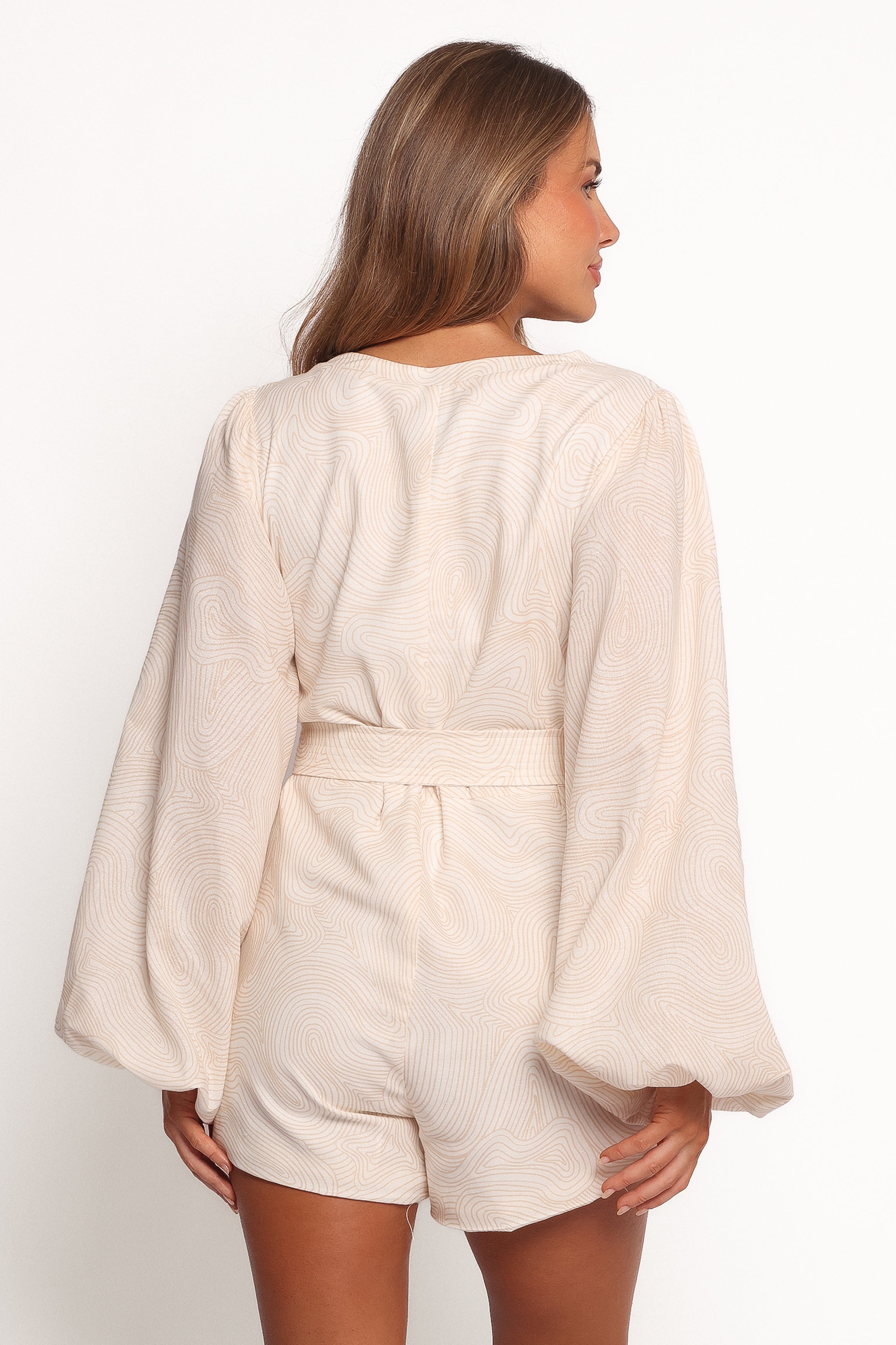 Cassian Belted Romper - Tan Swirl