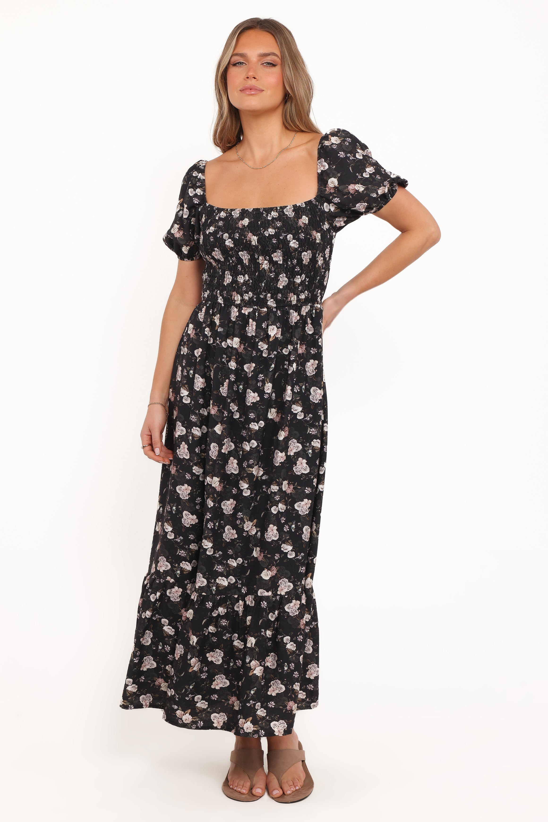 Cecelia Puff Sleeve Maxi Dress - Black Floral