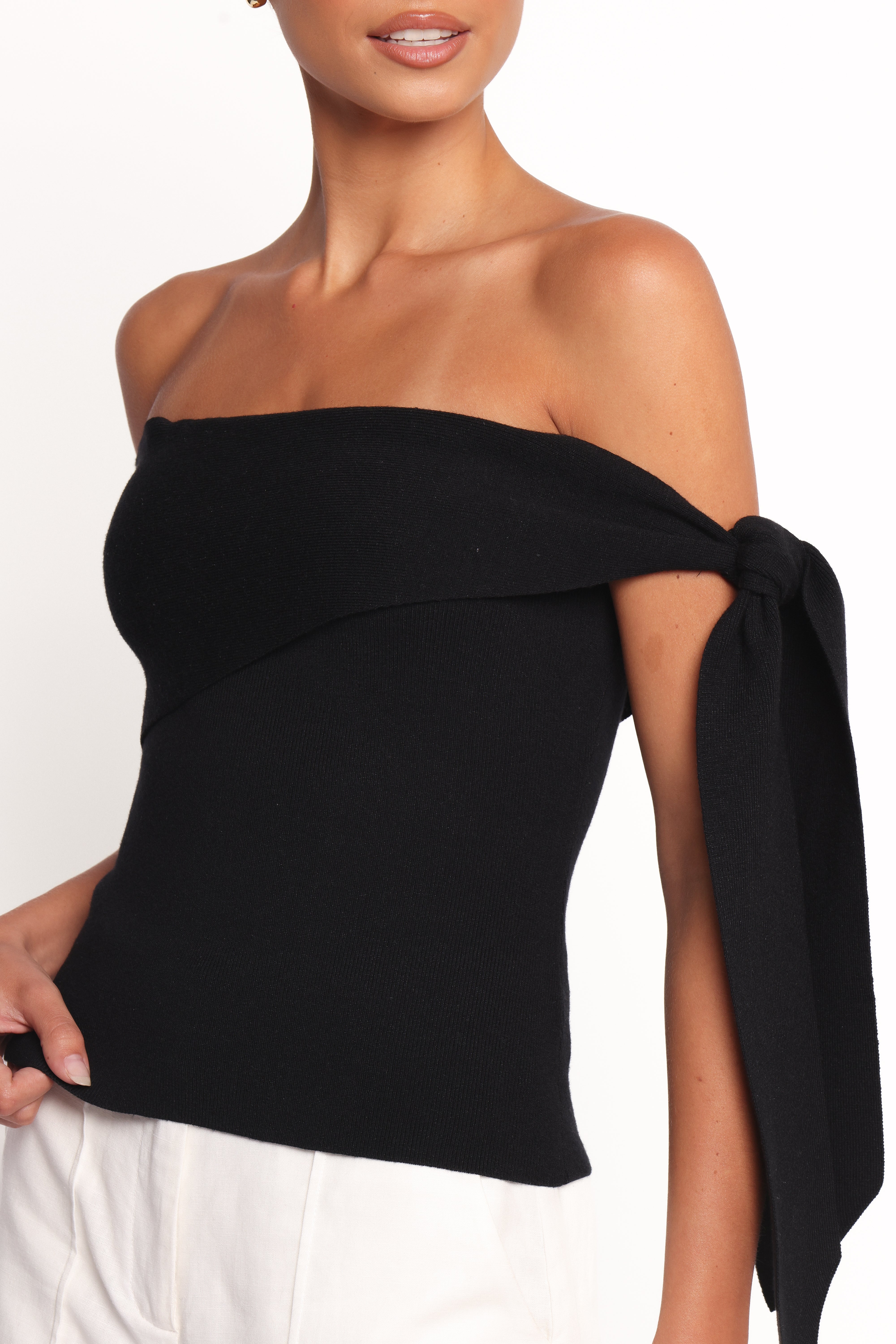 Charama Off Shoulder Knit Top - Black