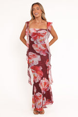 Chiara Maxi Dress - Burgundy Peony