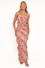 Ciao Ruffles Maxi Dress - Pale Pink Floral