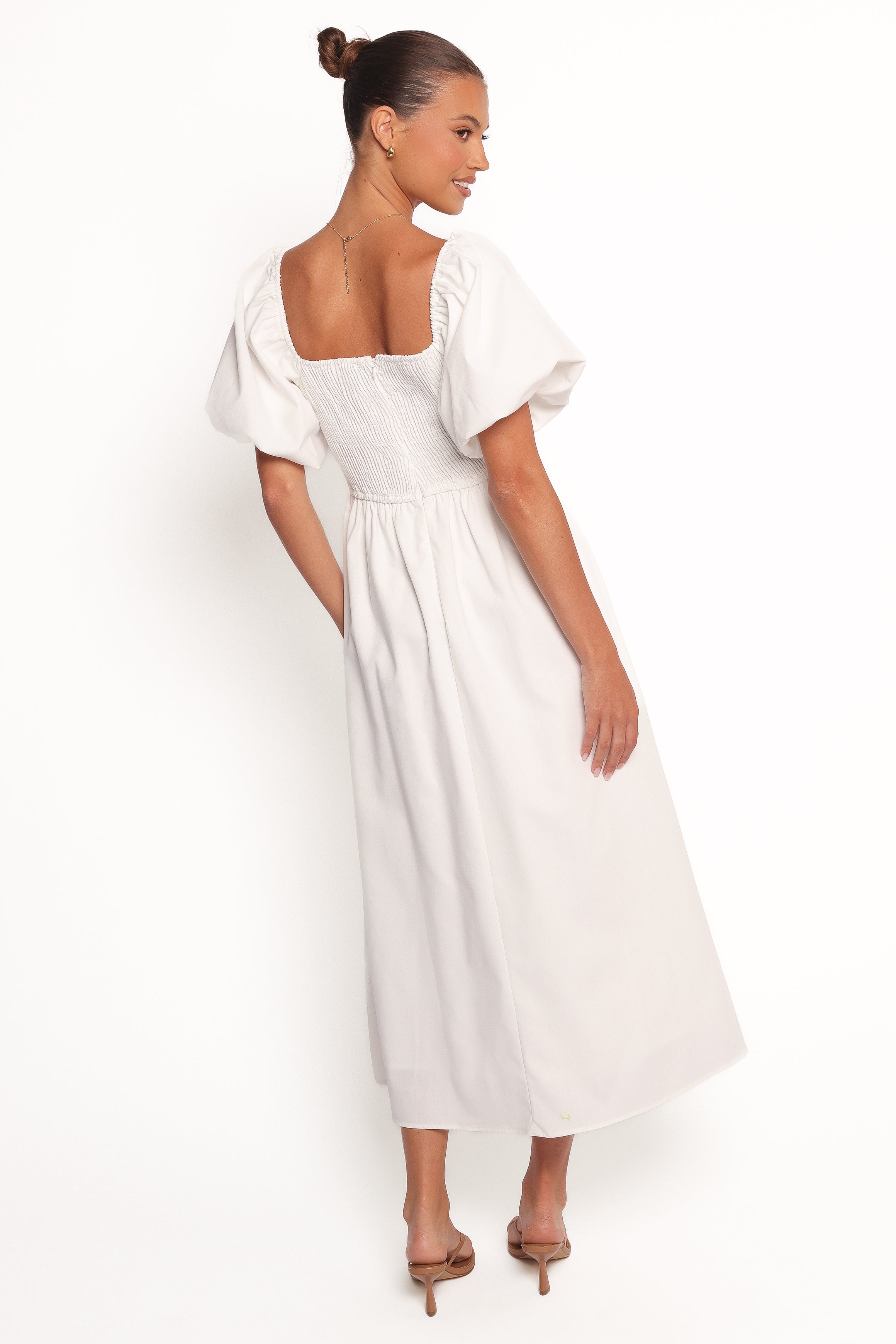 Clo Puff Sleeve Midi Dress - White