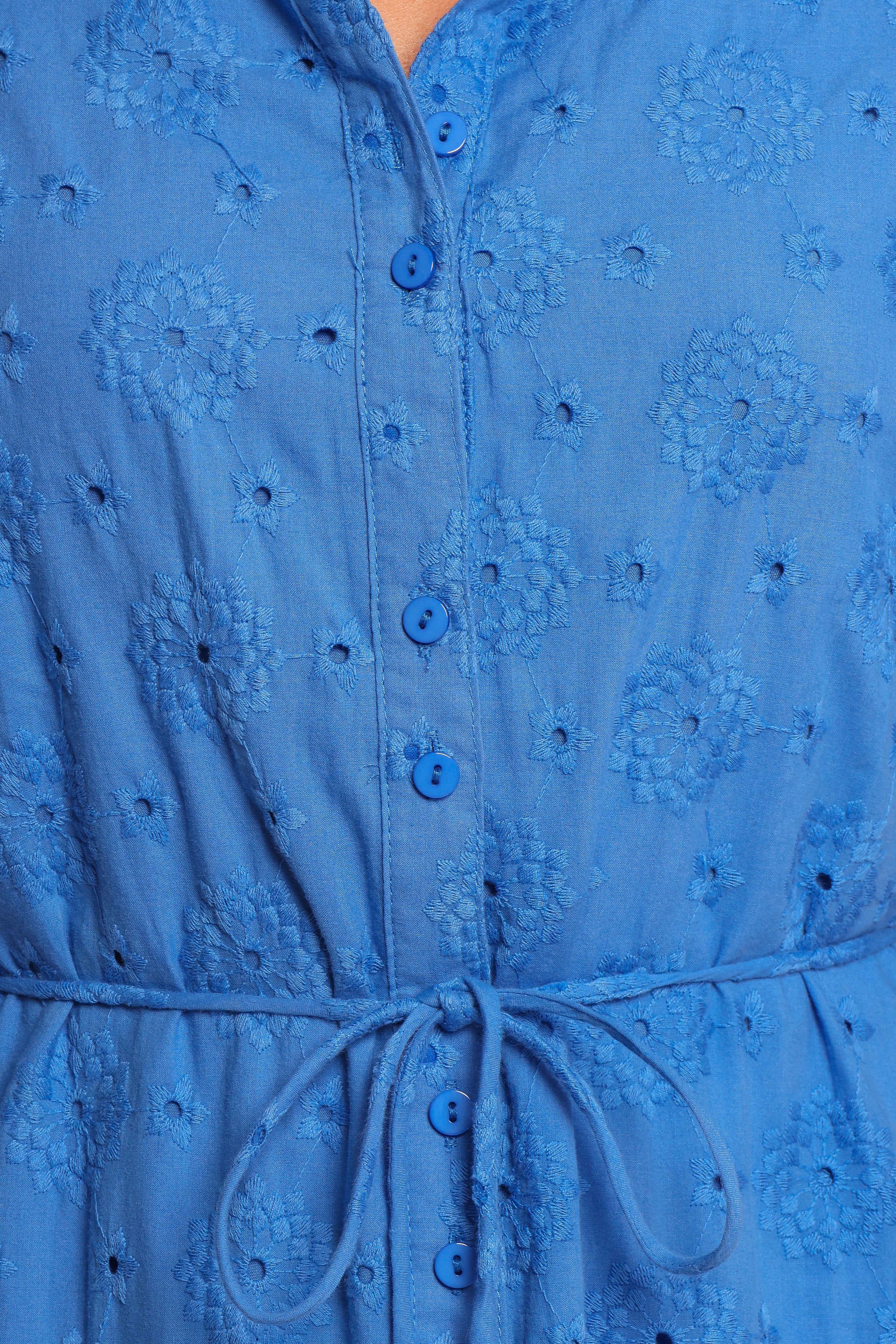 Cooper Embroidered Button Through Midi Dress - Cobalt