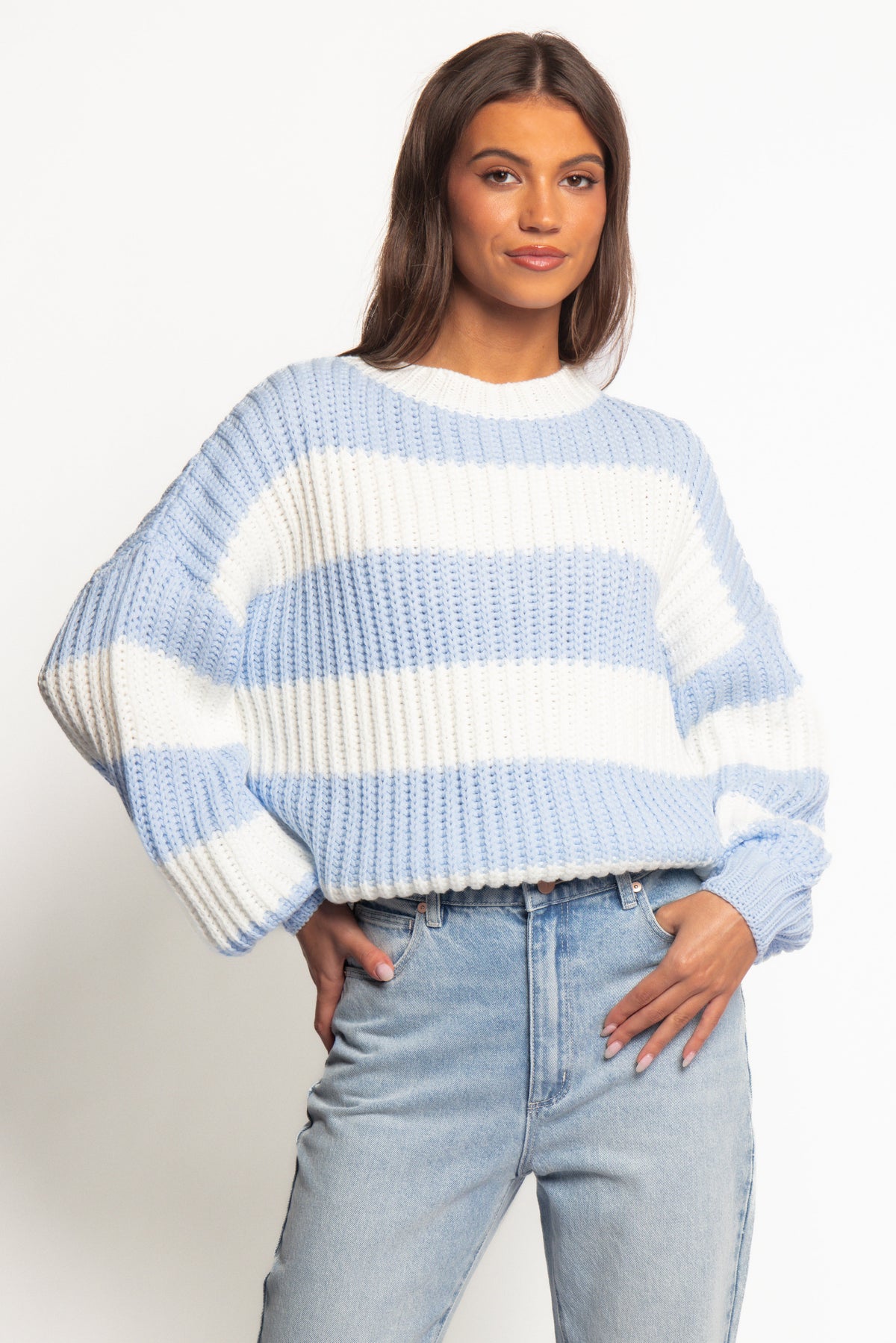 Courtney Thick Stripe Knit Sweater - Blue Cream