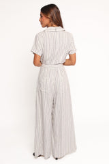 Daila Tie Waist Jumpsuit - White Black