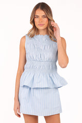 Daisy Skirt Set - Blue White Stripe