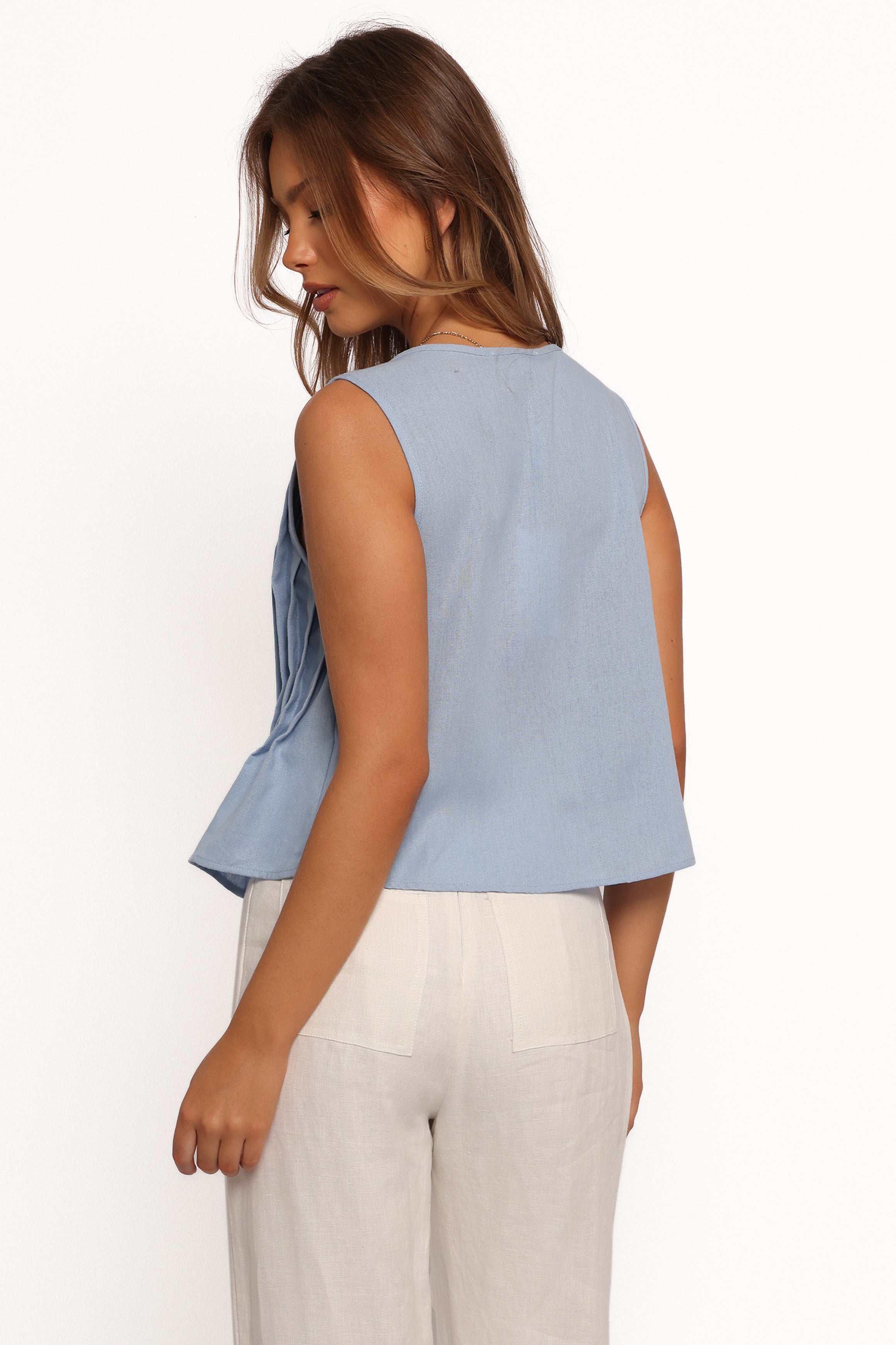 Delia Pleat Tie Top - Blue