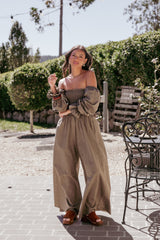 Domenica Shirred Long Sleeve Jumpsuit - Olive