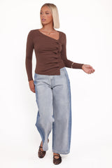 Ethel Asymmetrical Knit Top - Chocolate
