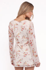 Everlyn Long Sleeve Mini Dress - Cream Floral
