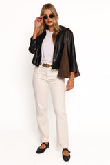 Evora Faux Leather Button front Jacket - Black