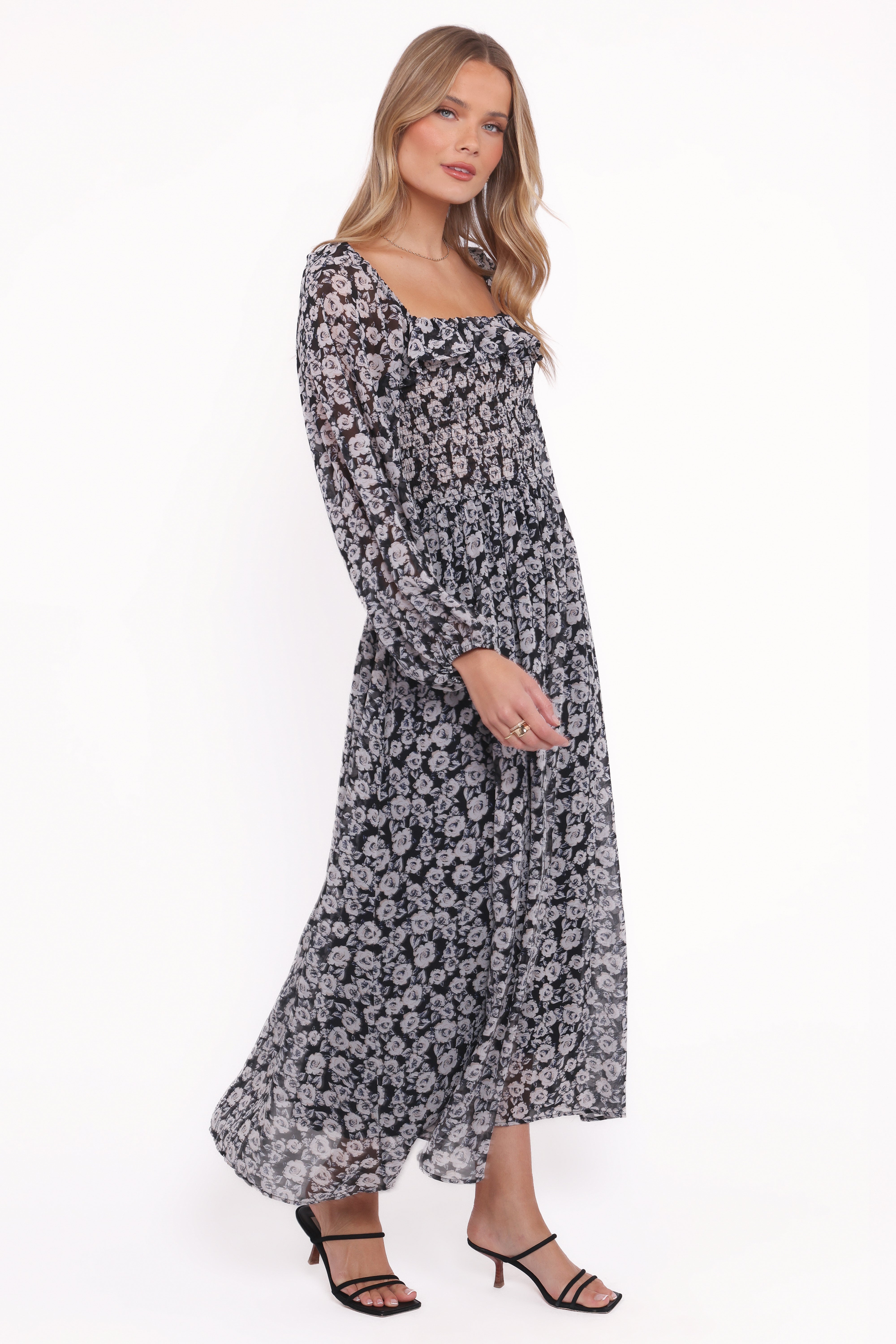 Faith Long Sleeve Maxi Dress - Black Floral