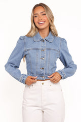 Faven Cropped Denim Jacket - Mid Blue